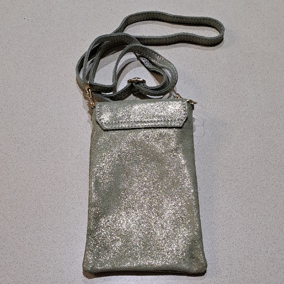 $3. start gold-Gray Crossbody Bag with Flap Closure and Gold-Toned Hardware - Picture 2 of 9